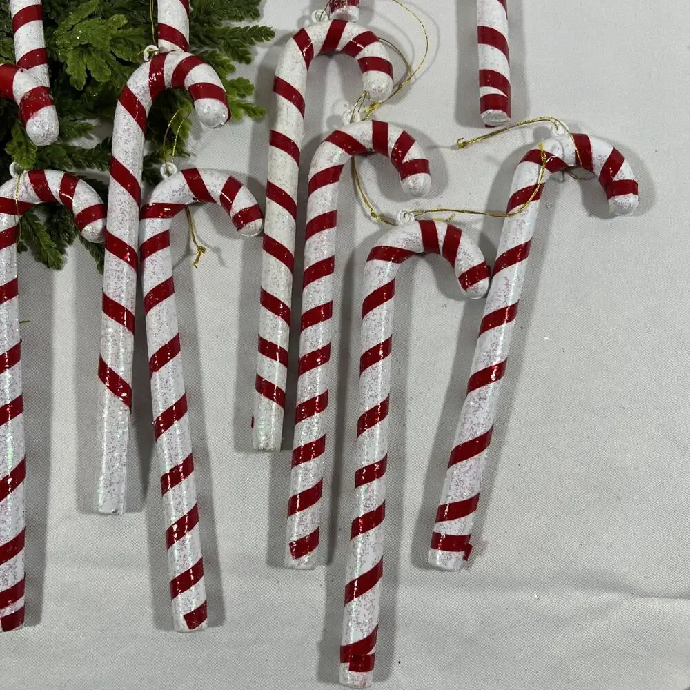 Vintage Lot/30 Candy Cane Cello Blow Mold Blown Plastic Ornaments 6.5” Glitter